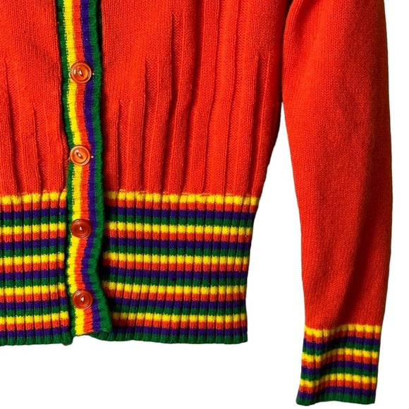 Vintage Starlight Trading Inc Rainbow Striped Button Cardigan 100% Acrylic Korea - Picture 8 of 14